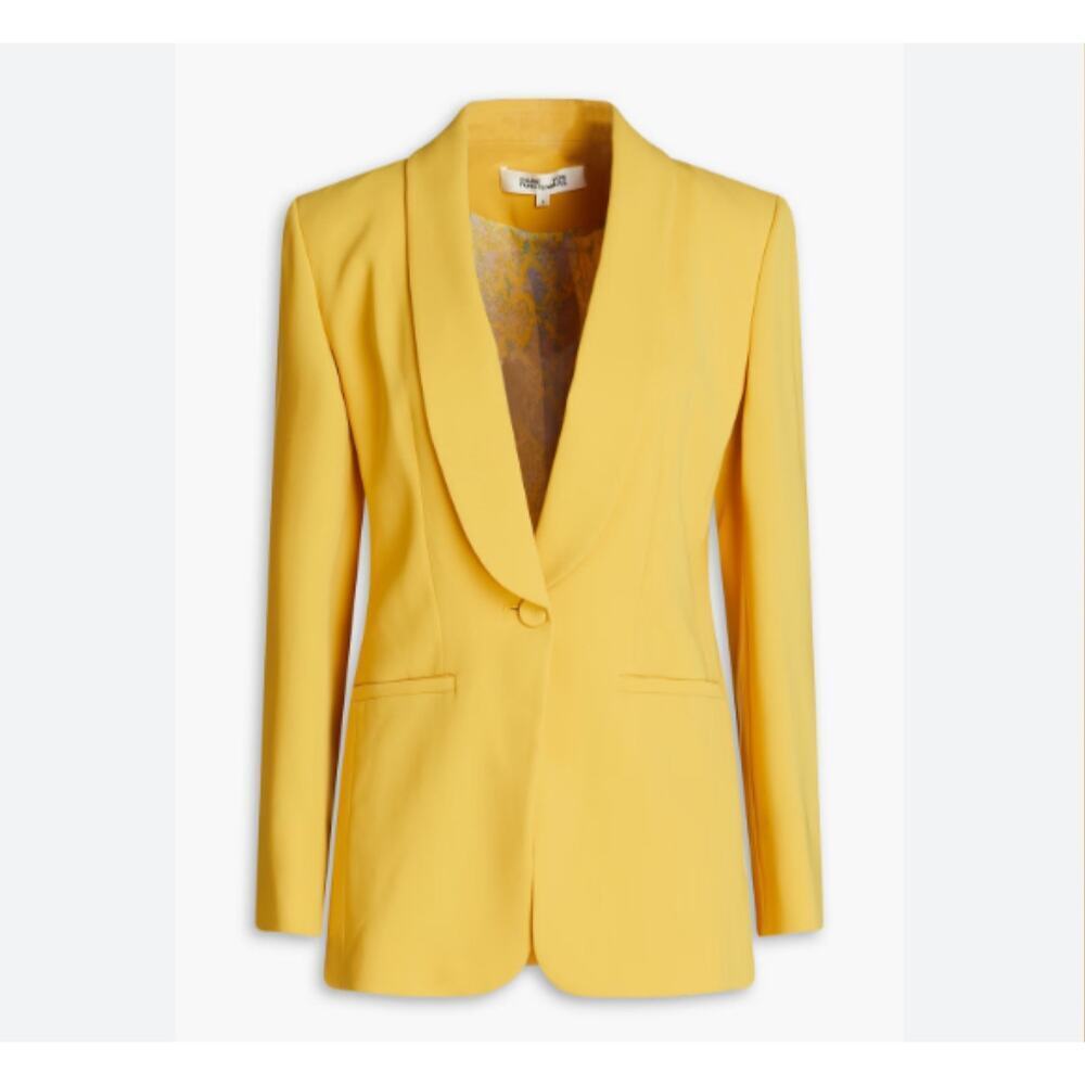 Diane von Furstenberg Cathy Crepe Blazer Size 12 Yellow NWT - Picture 2 of 10
